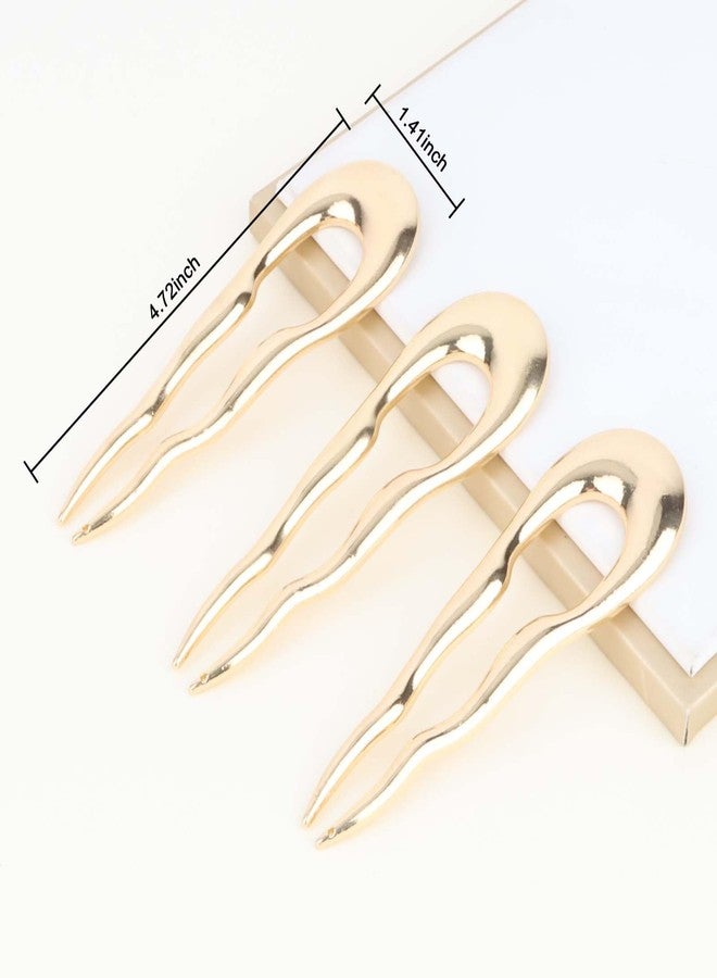 ANBALA French Hair Pin 3Pcs Metal Hair Pins for Women French Twists for Buns Updos Elegant Strong Hold Wavy Clip Keeps Hair in Place (Gold) - Image 2